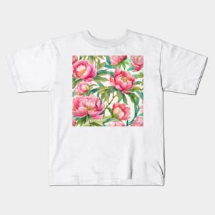 Watercolor peonies on white background Kids T-Shirt